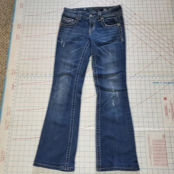 Miss Me Boot Women's Size 27 Jeans Actual 28x30 Denim Beaded Jeweled Blue - Picture 4 of 16